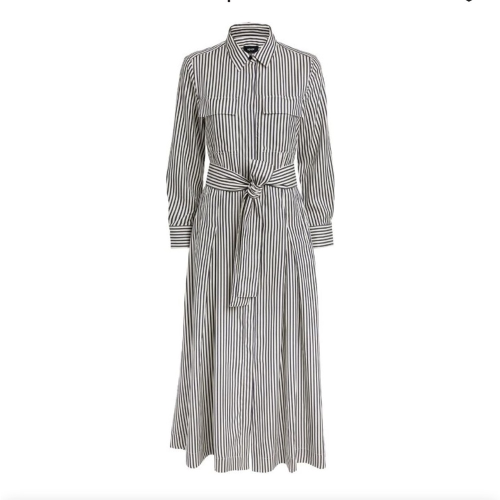 ME+EM Fluid Navy and White Vertical Stripe Shirt Dress
